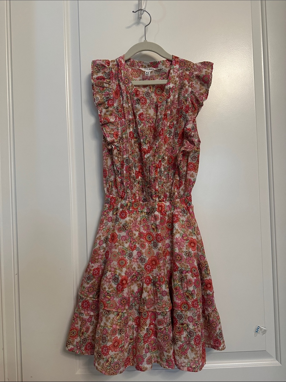 Steve Madden Pink Floral Tiered Dress with Ruffle Sleeves